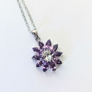 Sterling Silver 4 CTW Genuine Amethyst & White Sapphire Flower Pendant Necklace